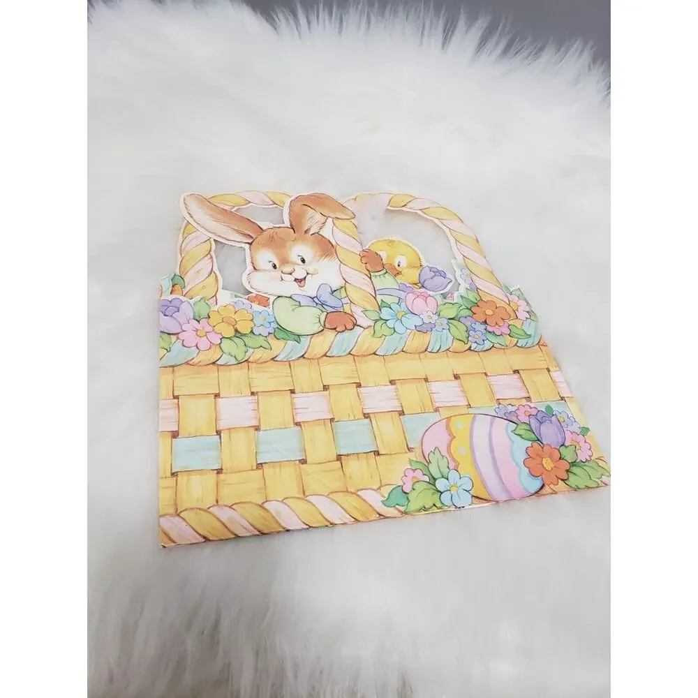 LOT 6 American Greeting Bloomer Bunny Pop Out Easter Basket Diecut 1991‎ retro